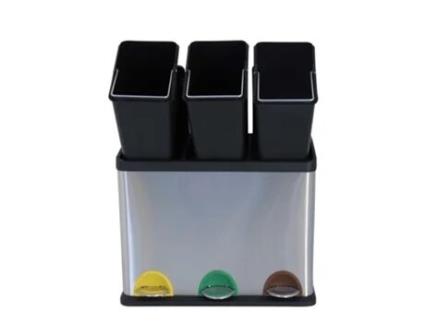 Caixote Do Lixo MSV 24 Litros Ecológica com 3 Compartimentos Cromada Aço Inoxidável