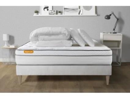 Estrado Completo Ripas Memo SEPTNUITS Espuma com memória Branco (140x200)