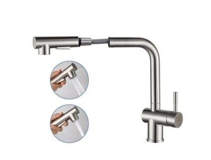 Torneira de Cozinha com Spray Extraível 2 Funções Misturador para Pia de Aço Inoxidável de 7 Formatos com Borbulhador Removível LONHEO MAX