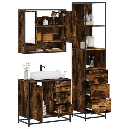 vidaXL 3 pcs conjunto de móveis WC madeira processada carvalho fumado