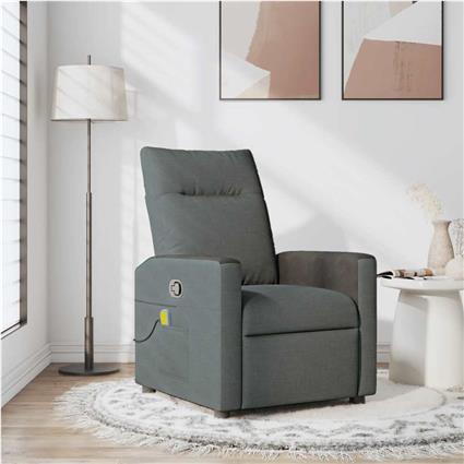 vidaXL Poltrona de massagens reclinável tecido cinzento-escuro