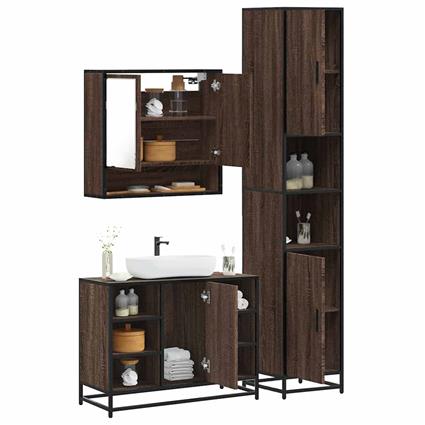 vidaXL 3 pcs conj. móveis WC derivados madeira cor carvalho castanho