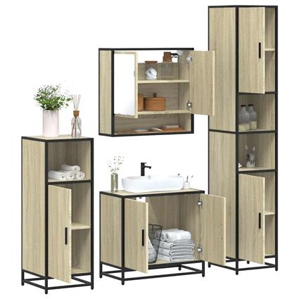 vidaXL 4 pcs conj. móveis casa banho derivados madeira carvalho sonoma