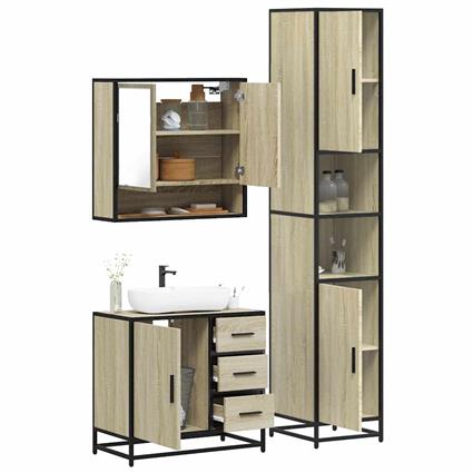 vidaXL 3 pcs conj. móveis casa banho derivados madeira carvalho sonoma