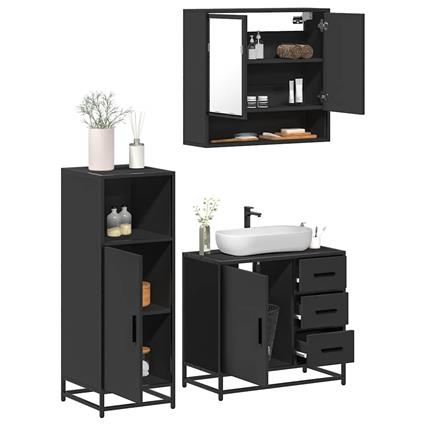vidaXL 3 pcs conjunto móveis casa de banho derivados de madeira preto