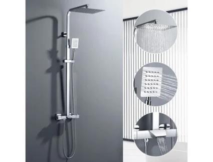 Coluna de Duche Termostática em Aço Inoxidável Alta Regulável 98-129 Cm Cabeça Alta 30X20 Cm Banheira / Casa de Banho AURALUM MAX