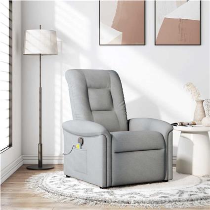 vidaXL Poltrona de massagens reclinável tecido cinzento-claro