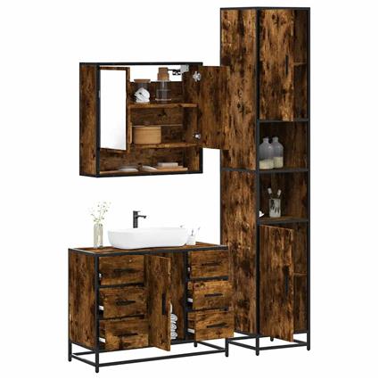 vidaXL 3 pcs conjunto de móveis WC madeira processada carvalho fumado