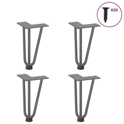 vidaXL Pernas de mesa em grampo cabelo 4pcs 20 cm aço maciço natural