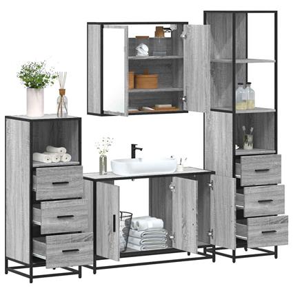 vidaXL 4 pcs Conjunto móveis casa de banho madeira proc. cinza sonoma