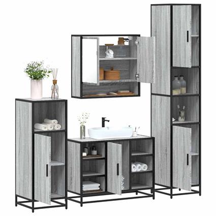 vidaXL 4 pcs Conjunto móveis casa de banho madeira proc. cinza sonoma