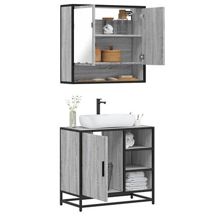 vidaXL 2 pcs conjunto móveis WC derivados de madeira sonoma cinza