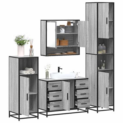 vidaXL 4 pcs Conjunto móveis casa de banho madeira proc. cinza sonoma