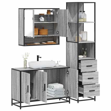 vidaXL 3 pcs Conjunto móveis casa de banho madeira proc. cinza sonoma