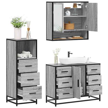 vidaXL 3 pcs Conjunto móveis casa de banho madeira proc. cinza sonoma