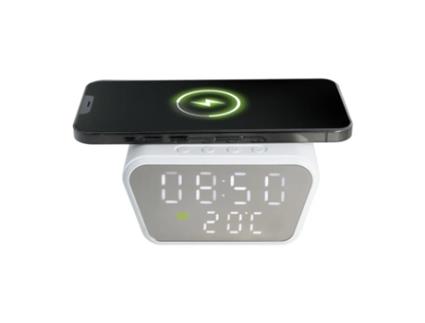 Carregador Rádio Fm Despertador Termômetro Sem Magsafe Qi CP Branco