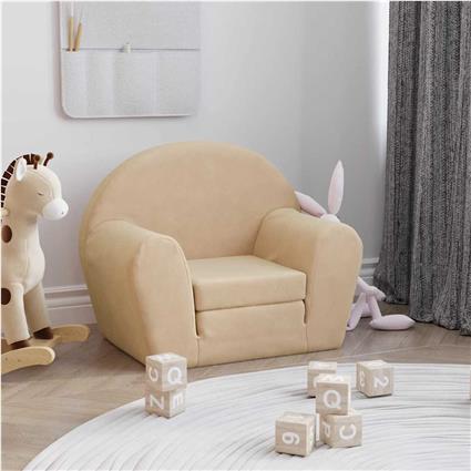 vidaXL Sofá-cama infantil peluche macio creme