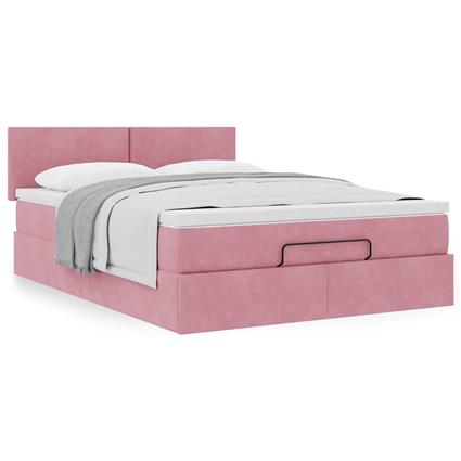 vidaXL Estrutura de cama otomana com colchão 140x190 cm veludo rosa