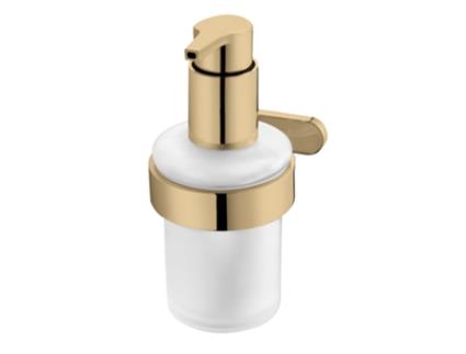 Dispensador de Sabão Líquido em Vidro Temperado com Acabamento Dourado para Casa de Banho