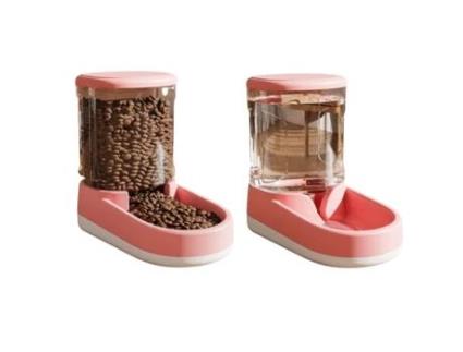 Pack de 2 Dispensadores Automáticos para Cães e Gatos Capacidade 3 8 L Comedouro e Bebedouro para Animais de Estimação Rosa LUTODY HOME SPAIN