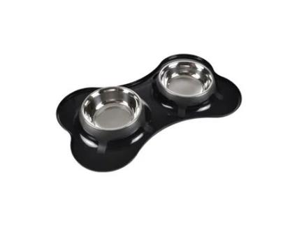 Taça Dupla em Aço Inox Suporte Plástico Formato Osso Ø14-9Cm 45*27Cm Preto LOVE STORY