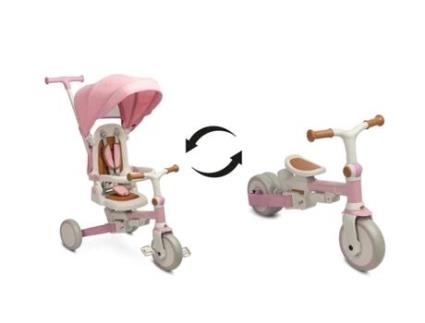 Triciclo Transformável em Bicicleta Faro - Cor Rosa - Multifunções, Dobrável