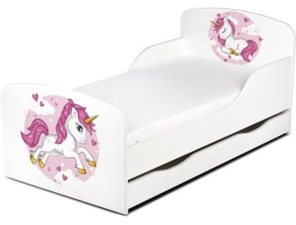 Cama Infantil com Colchão Confortável e Gaveta 140/70 Tema Unicórnio Rosa de Madeira LEOMARK