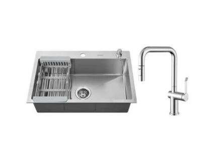 Pia de Cozinha 68X45X19Cm de Aço Inoxidável Embutida com Misturador de Cozinha Giratório 360 Dispensador de Sabão e Cesta de Drenagem LONHEO MAX