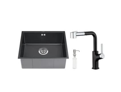 Pia 50X43X19 Cm em Aço Inoxidável com Torneira de Cozinha Giratória 360 Dispensador de Sabão e Conjunto de Drenagem AURALUM MAX