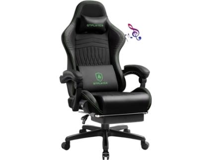 Cadeira para Jogos GTPLAYER, Cadeira para Jogos ErgonóMica, Cadeira de SecretáRia Com Apoio para Os PéS, Cadeira de EscritóRio Musical Preto-Verde