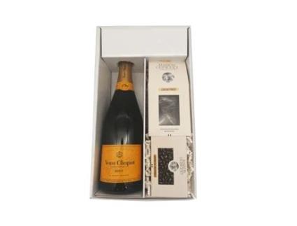 White Gift Box – Veuve Clicquot -1 brut 75 cl - Cacaotines (1x150g) and Sauternes Raisins (1x100g) MAISON GUINGUET