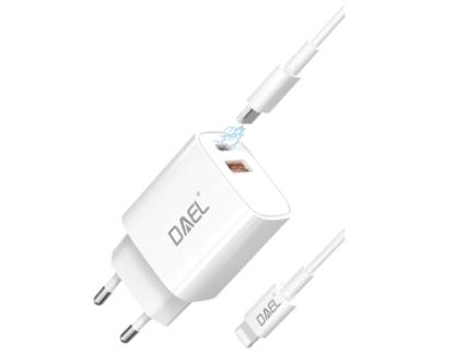 Carregador Rápido Usb-C Lightning DAEL Branco