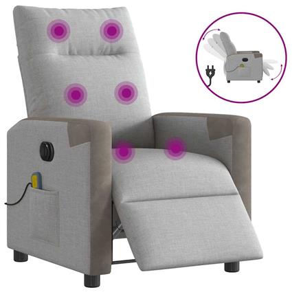 vidaXL Poltrona massagens reclinável elétrica tecido cinzento-nublado