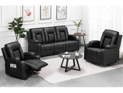 Conjunto COMHOMA de Poltronas Relax, Sofá, Conjunto de Sofá em Couro Sintético, Poltrona para TV, Poltrona Reclinável, Preto, 311