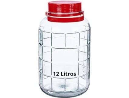 Frasco de Vidro com Alça de 12 Litros Garrafão Grande de Vidro de 12 Litros com Alça Vermelha Frasco de Vidro Grande MUNDOTARROS