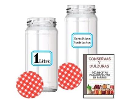 Frascos de Vidro de 1 Litro com Tampas de Metal E-Book com 102 Receitas Frascos Grandes para Conservas MUNDOTARROS