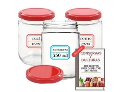 12 Frascos de Vidro de 350 Ml com Tampas E-Book com 102 Receitas para Conservas Frascos com Tampa de Rosca para Alimentos Caseiros MUNDOTARROS