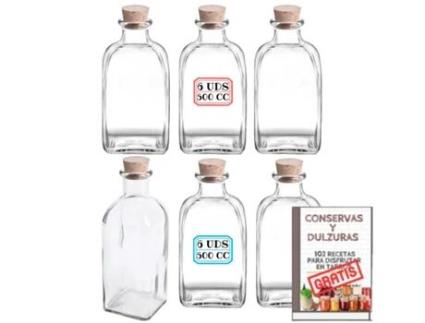 Conjunto de 12 Frascos de Vidro de 500 Ml com Rolha de Cortiça Frascos Quadrados Herméticos Recarregáveis e Reutilizáveis MUNDOTARROS