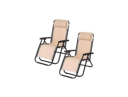 Conjunto de 2 Cadeiras Reclináveis de Gravidade Zero Espreguiçadeiras Dobráveis com Travesseiro Bege SELEOK