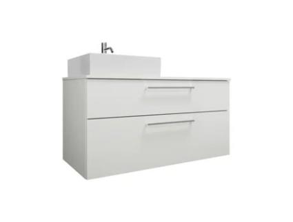 Lavatórios de Bancada em Cerâmica BURGBAD Eqio Incluindo Móvel com 4 Gavetas Largura 1400 Mm Sgur140 Cor: Carvalho Decoração Flanelle / Carvalho