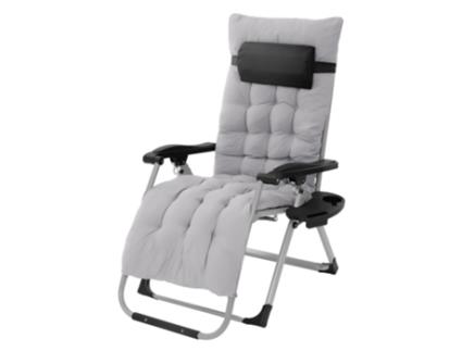Espreguiçadeira Dobrável Cinzenta com Almofada de Pescoço Ajustável e Suportes para Bebidas HAUKI