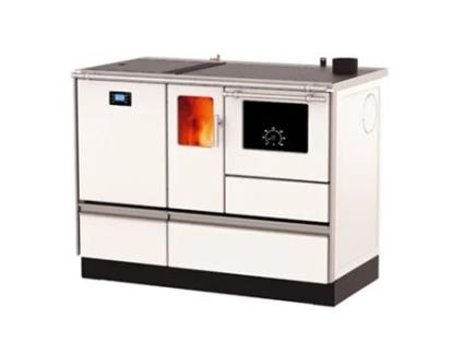 Cocina de Pellets Con Horno Calefacción 4,8 Kw + Caldera 15,2 Kw Sannover 20 Kw Blanco