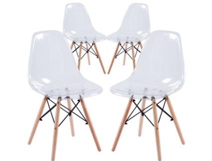 WEHOME Conjunto de 4 Cadeiras de Design Transparente Betty