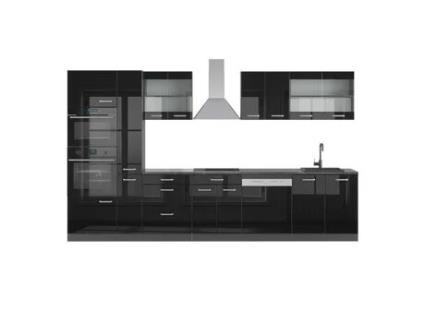 Linha de cozinha R-Line, 350 cm com armário alto, PT Antracite, Preto brilhante/Antracite, Vicco
