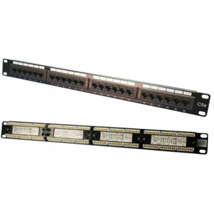 Patch Panel 19 1U 24 Portas CAT5 em Preto, UTP, Fichas LSA.