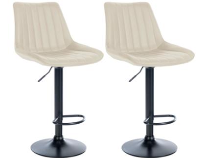 Conjunto de 2 bancos de bar Toni em pele sintética creme/metal fosco preto CLP
