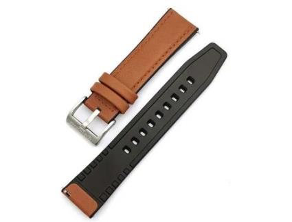 Pulseira de relógio inteligente XtraDiTech couro sintético silicone marrom preto cor contrastante 22 mm fecho de gancho rapidamente destacável