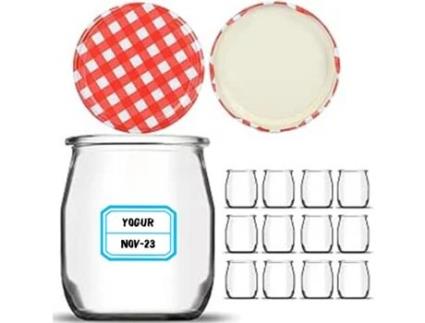 12 Frascos para Iogurteira de Vidro de 150 Ml com Tampa Metálica Frascos de Vidro para Iogurte Natillas Pudim Papinhas Inclui Etiquetas MUNDOTARROS