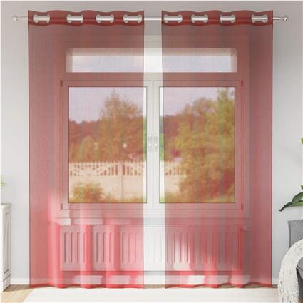 vidaXL Cortinas de voile com ilhós 2 pcs vermelho tinto