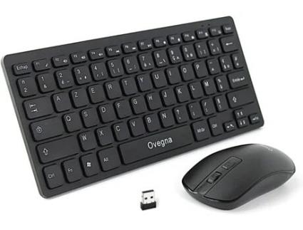 Conjunto de Teclado e Rato Sem Fios Sem Fios 2.4Ghz Compacto e Portátil Azerty para Pc Mini Pc Mac Smarttv Raspberry Portátil And OVEGNA T5